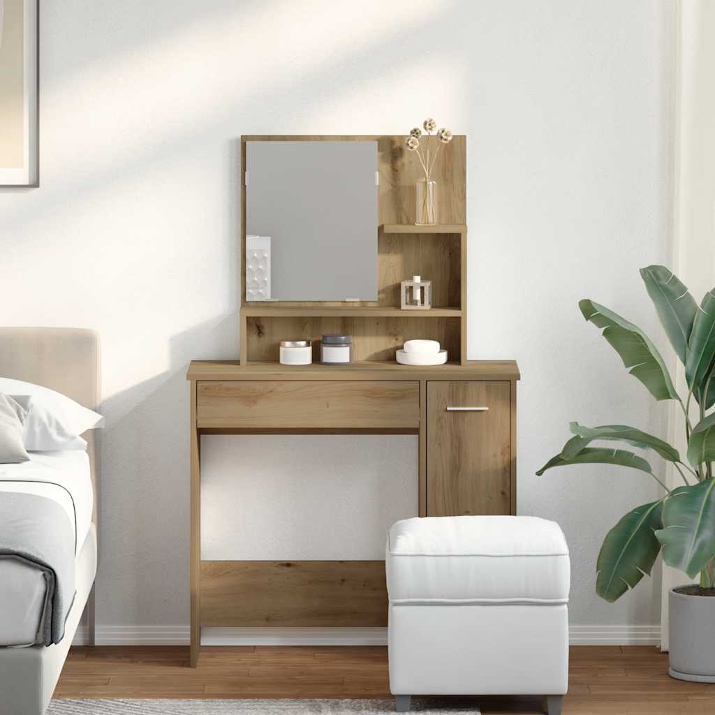 vidaXL Dressing Table with Mirror Artisan Oak 86.5x35x136 cm 3