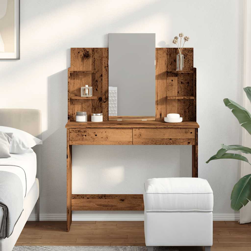 vidaXL Dressing Table with Mirror Old Wood 96x39x142 cm 3