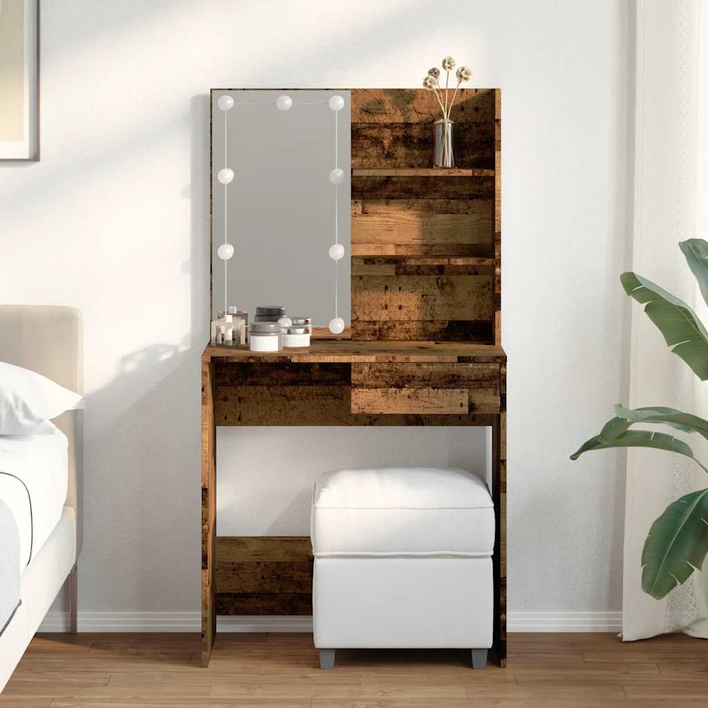 vidaXL Dressing Table with LED Old Wood 74.5x40x141 cm 3
