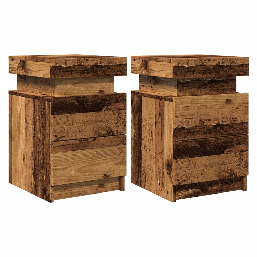 vidaXL Bedside Cabinets with LED 2 pcs Old Wood 35x39x55 cm Engineered Wood 4