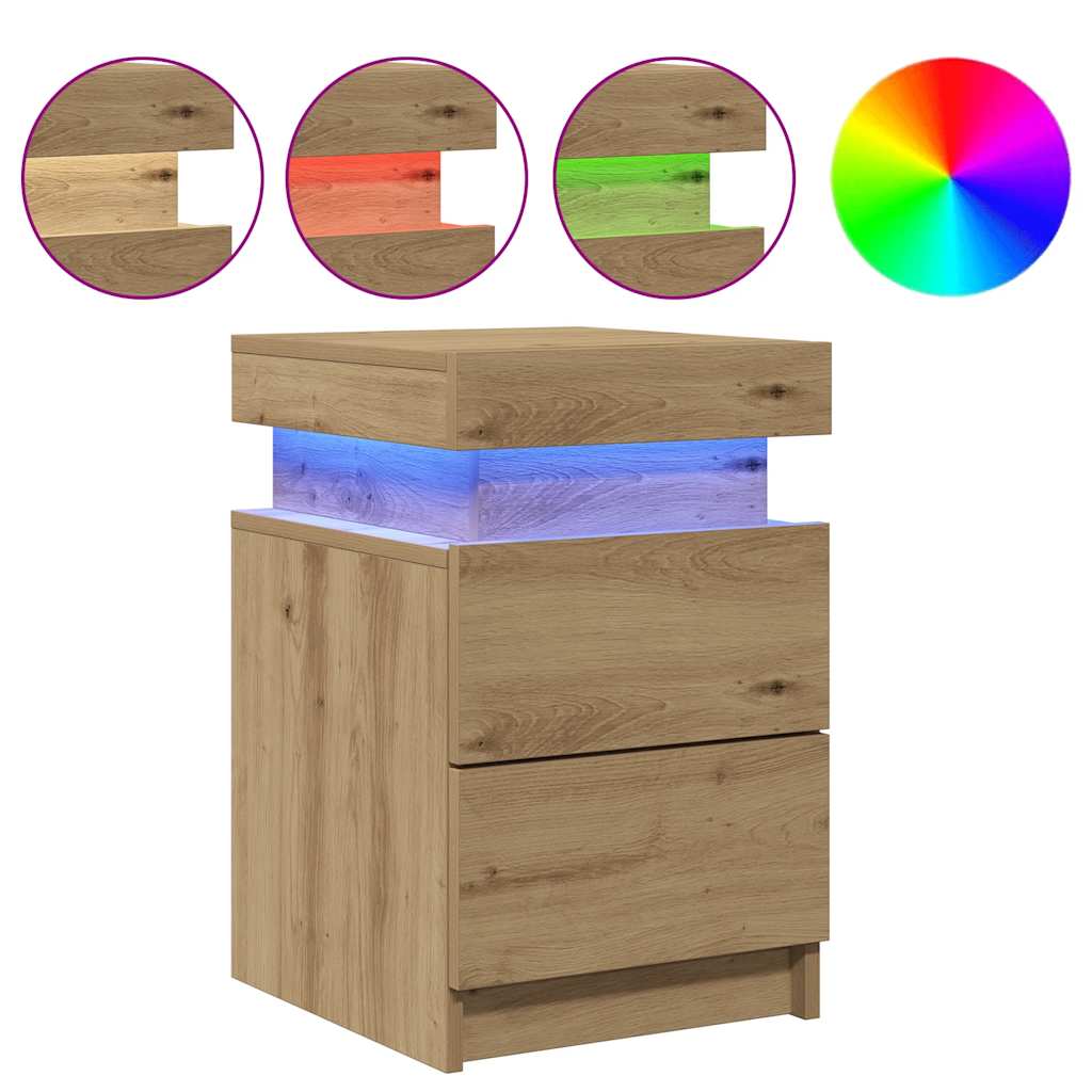 vidaXL Bedside Cabinets with LED 2 pcs Artisian Oak 35x39x55 cm Engineered Wood 2