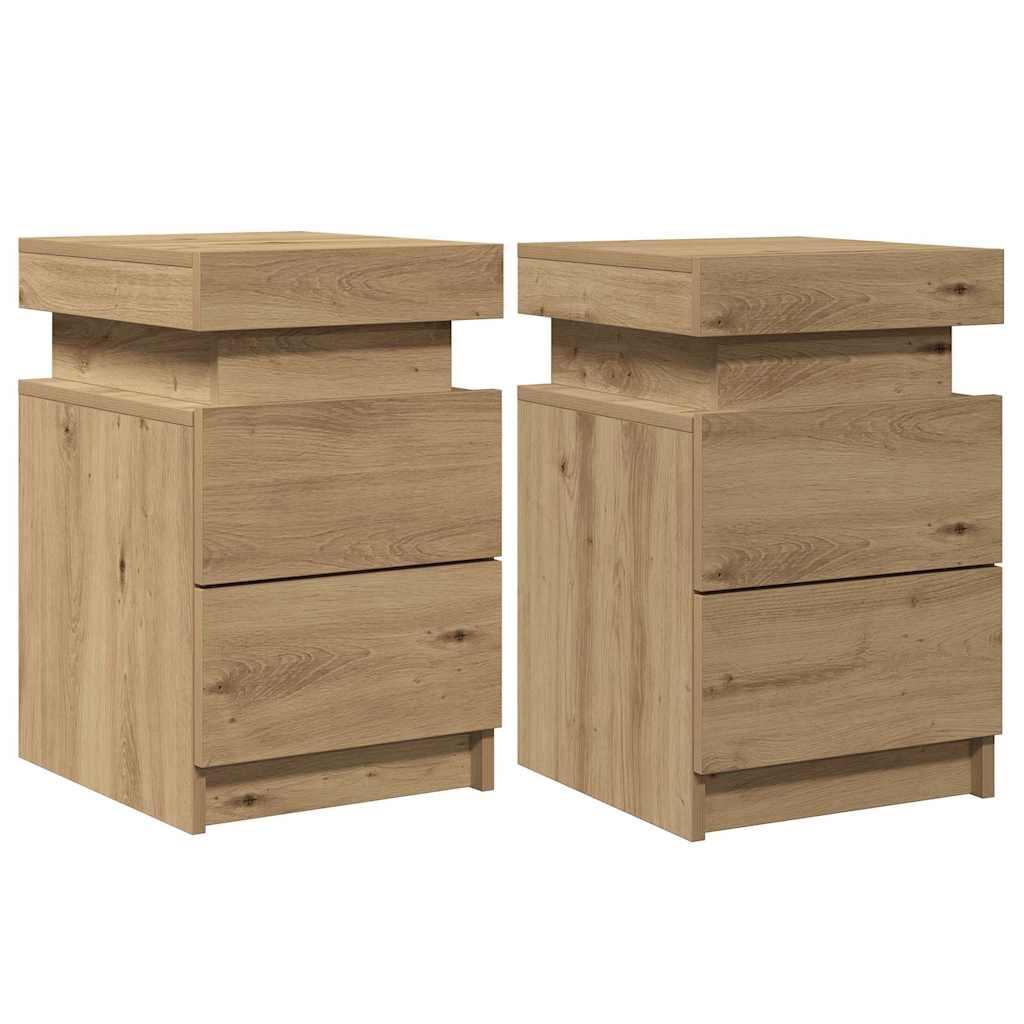 vidaXL Bedside Cabinets with LED 2 pcs Artisian Oak 35x39x55 cm Engineered Wood 4