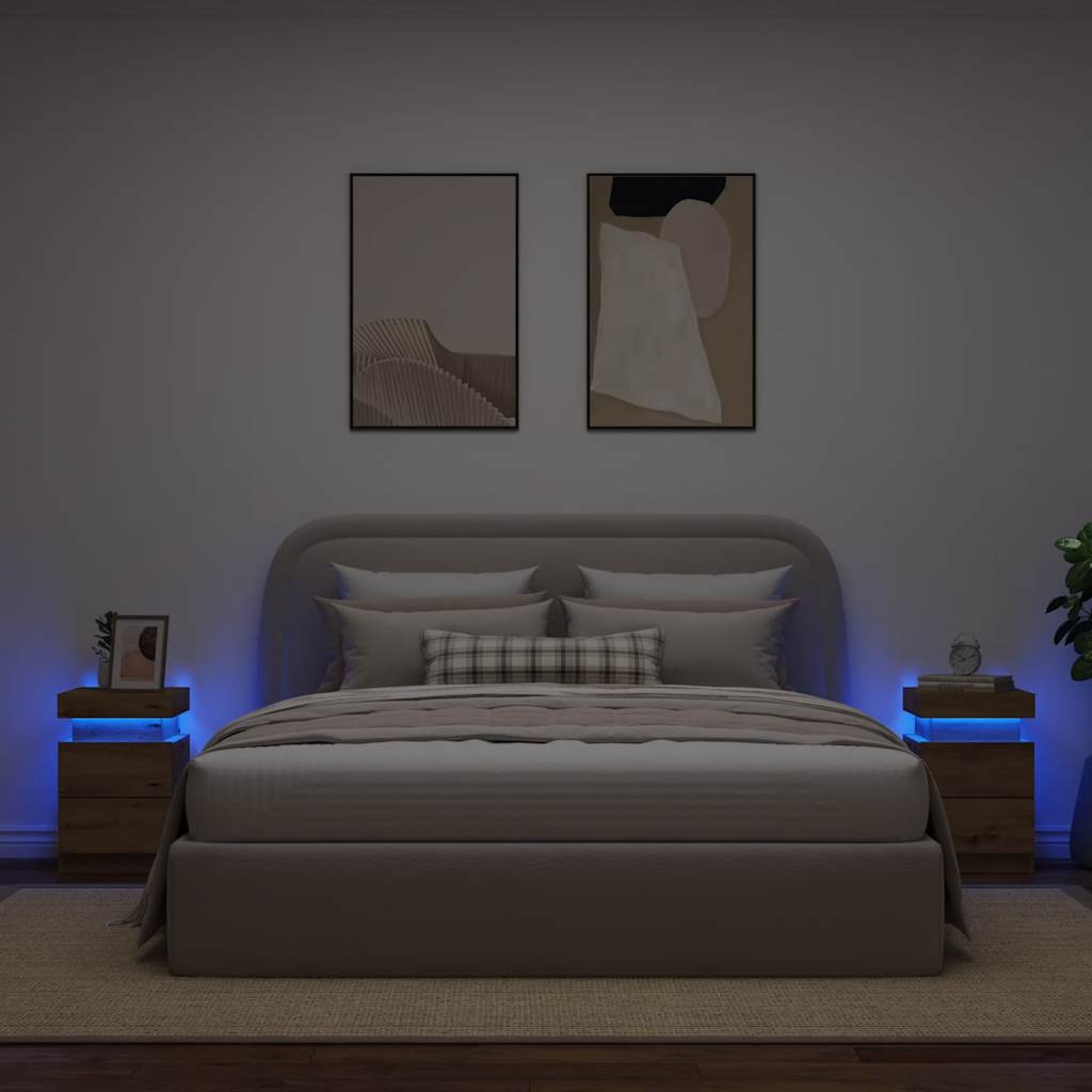 vidaXL Bedside Cabinets with LED 2 pcs Artisian Oak 35x39x55 cm Engineered Wood 3