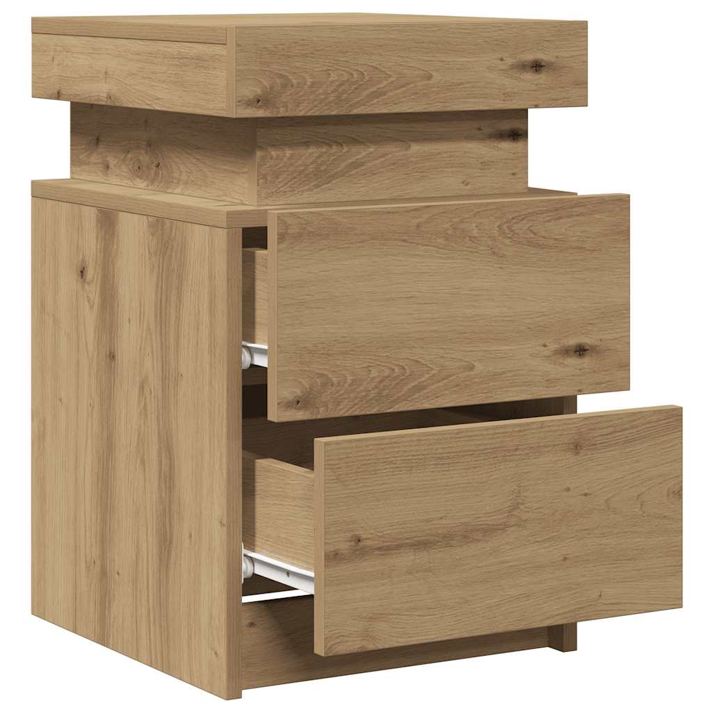 vidaXL Bedside Cabinets with LED 2 pcs Artisian Oak 35x39x55 cm Engineered Wood 6