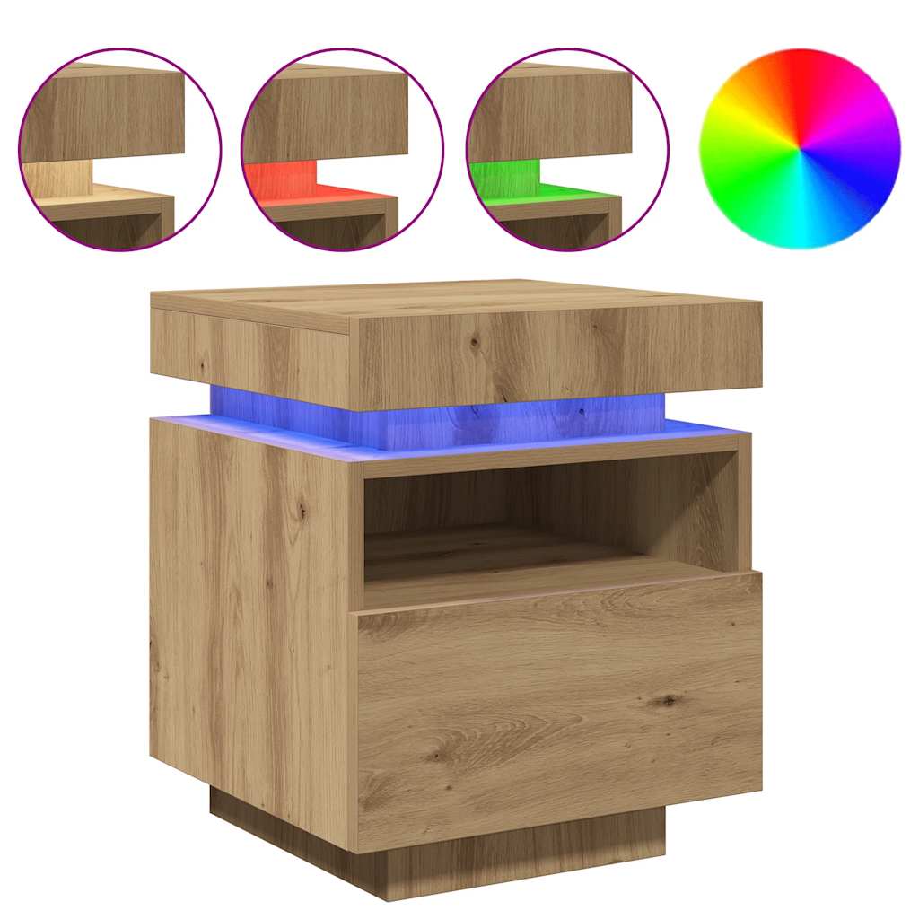 vidaXL Bedside Cabinets with LED Lights 2 pcs Artisan Oak 40x39x48,5 cm 2