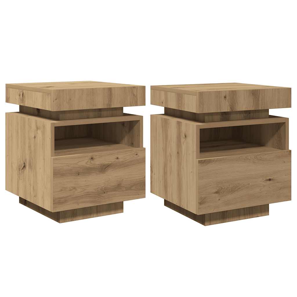 vidaXL Bedside Cabinets with LED Lights 2 pcs Artisan Oak 40x39x48,5 cm 4