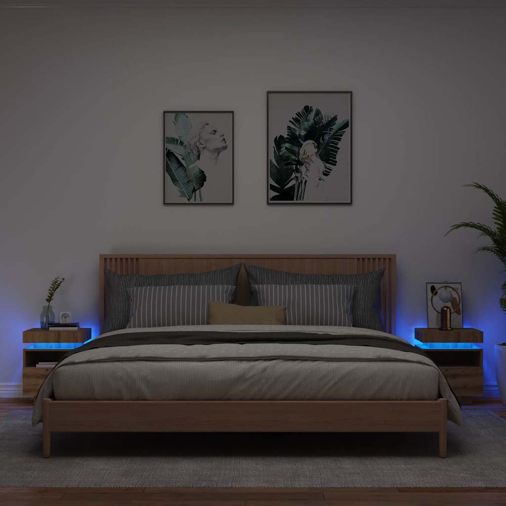 vidaXL Bedside Cabinets with LED Lights 2 pcs Artisan Oak 40x39x48,5 cm 3