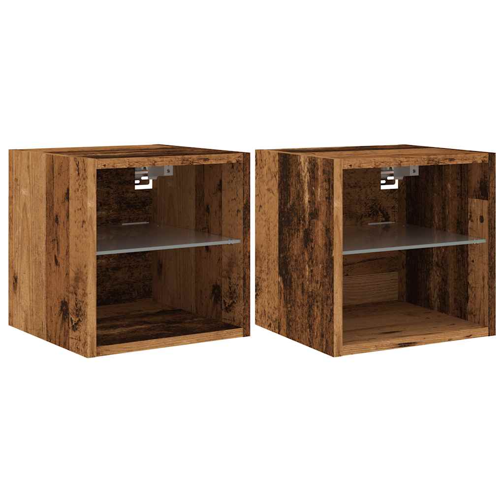 vidaXL TV Wall Cabinets with LED Lights 2 pcs Old Wood 30x28,5x30 cm 2