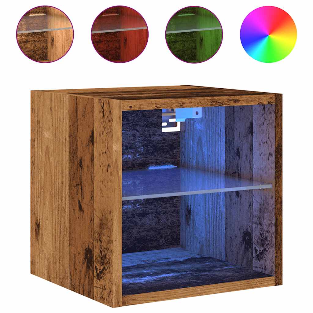 vidaXL TV Wall Cabinets with LED Lights 2 pcs Old Wood 30x28,5x30 cm 5