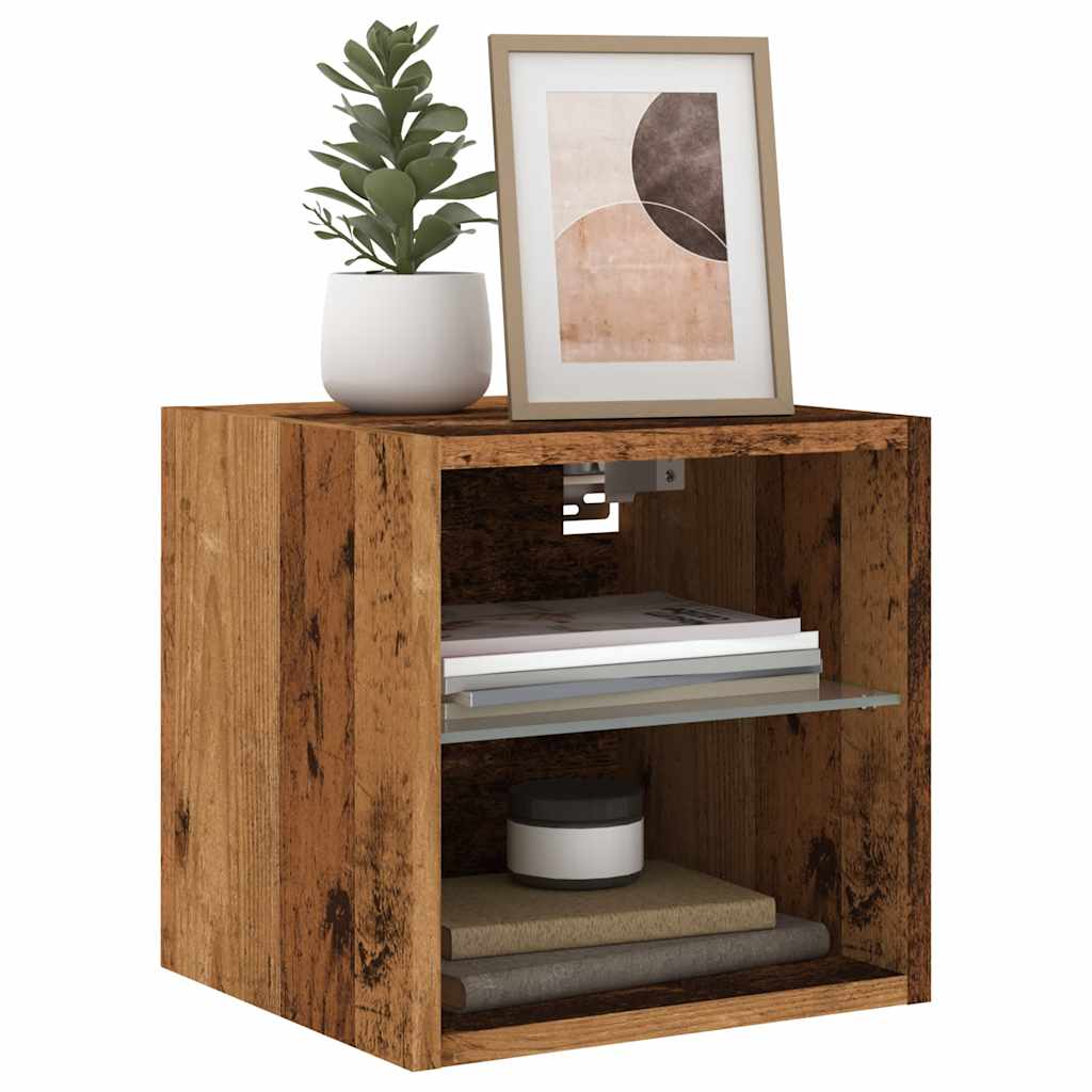 vidaXL TV Wall Cabinets with LED Lights 2 pcs Old Wood 30x28,5x30 cm 1