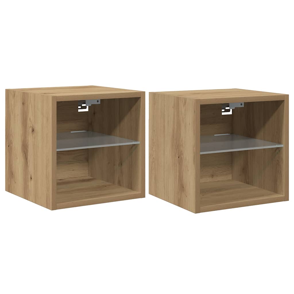 vidaXL TV Wall Cabinets with LED Lights 2 pcs Artisan Oak 30x28,5x30 cm 5