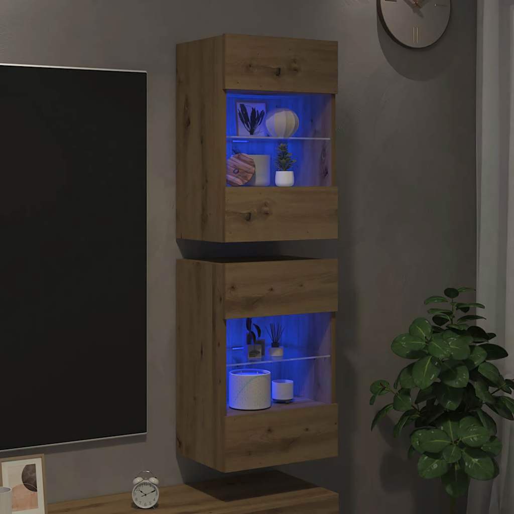 Wall Cabinets with LED for TV 40x30x60.5 cm 2 pcs Artisan oak