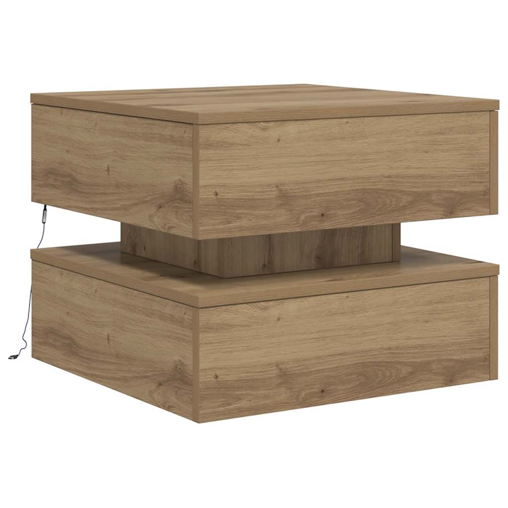 vidaXL Coffee Table with LED Lights Artisian Oak 50x50x40 cm 3