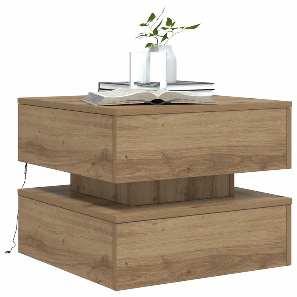 vidaXL Coffee Table with LED Lights Artisian Oak 50x50x40 cm 6