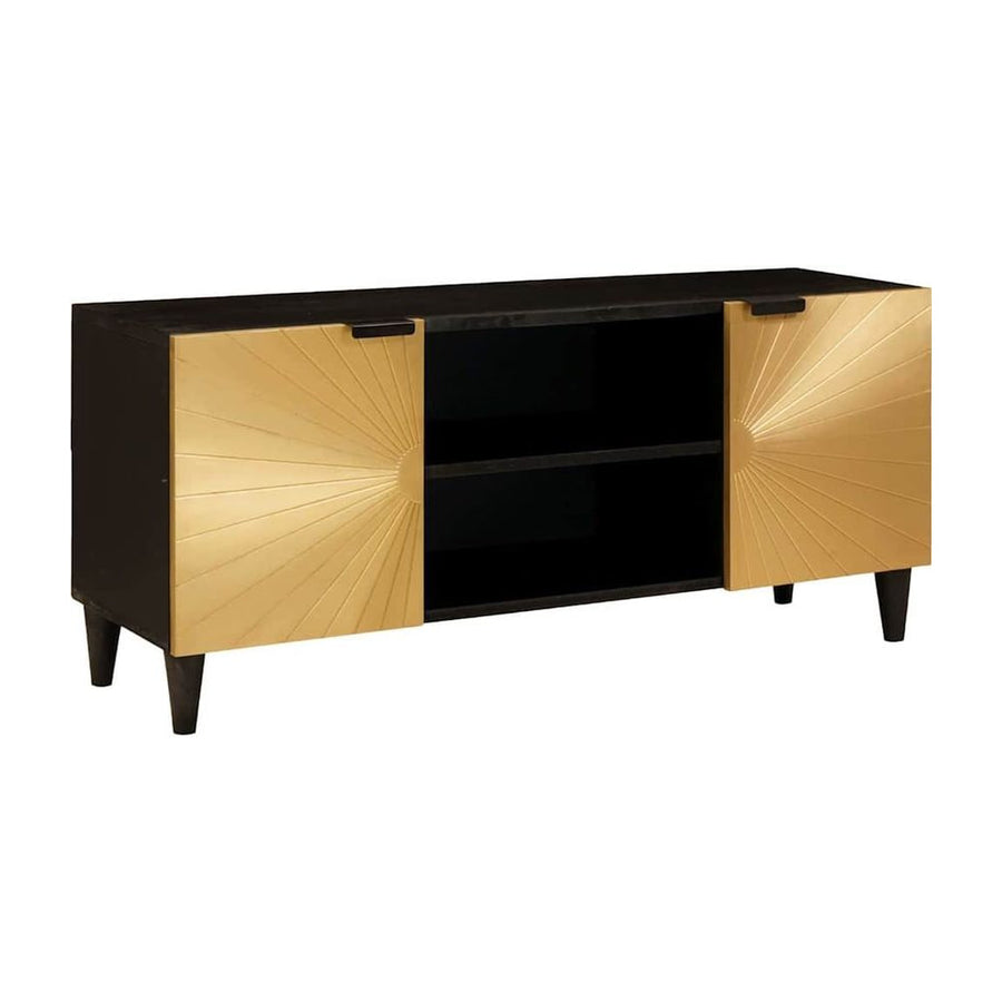 TV Cabinet Black and Gold Engineered Wood
