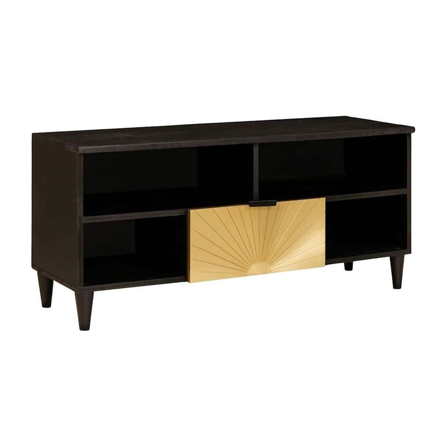 TV Cabinet Black and Gold Engineered Wood