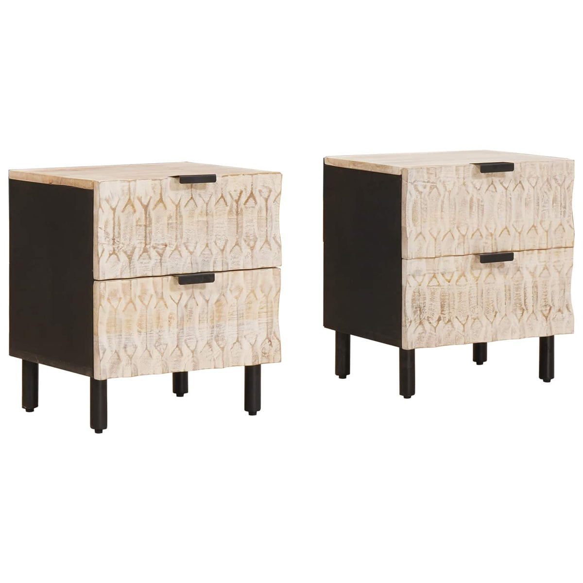 vidaXL Bedside Cabinet 2 pcs White 40 x 33 x 46 cm Solid Mango Wood 1
