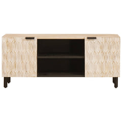 vidaXL TV Cabinet White Wash Finish 105 x 33 x 46 cm Solid Mango Wood 3