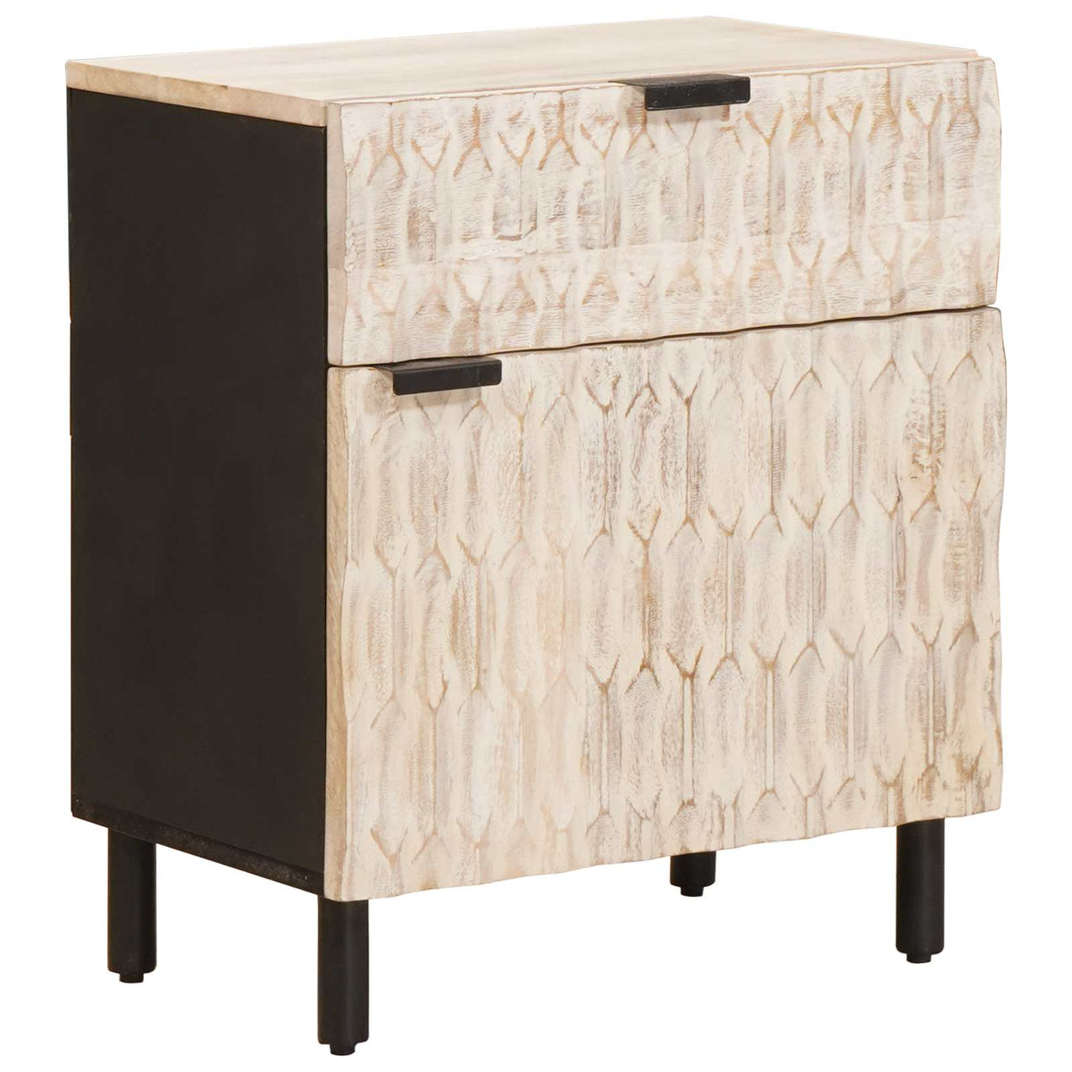 Bedside Cabinet White 50 x 33 x 60 cm Solid Mango Wood White wash finish