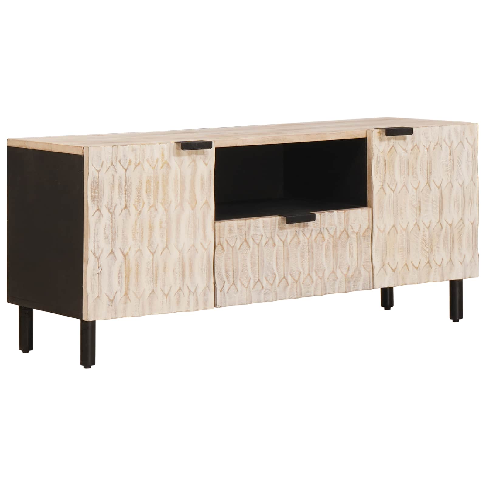 vidaXL TV Cabinet White Wash Finish 105 x 33 x 46 cm Solid Mango Wood 1
