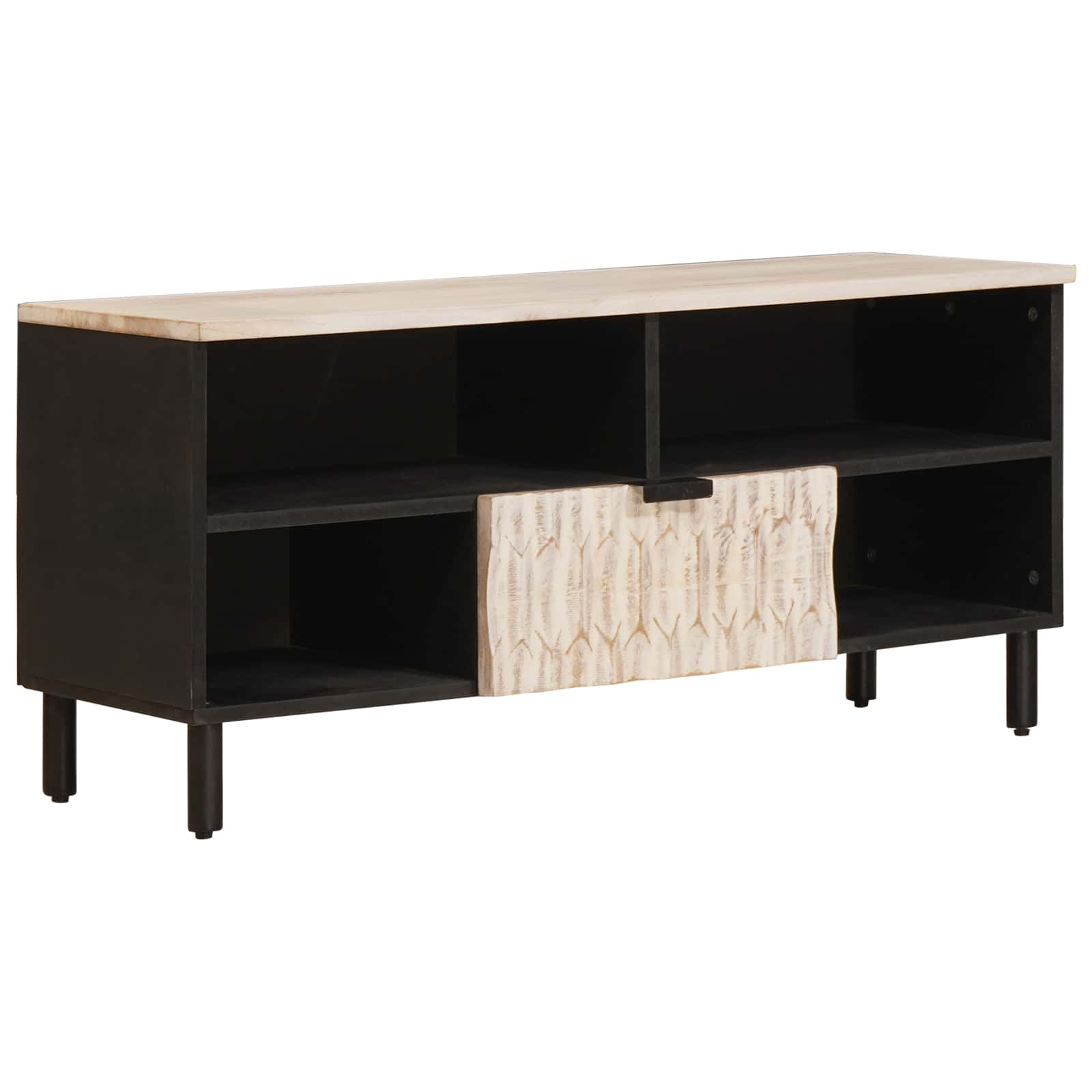 vidaXL TV Cabinet White Wash Finish 100 x 33 x 46 cm Solid Mango Wood 1