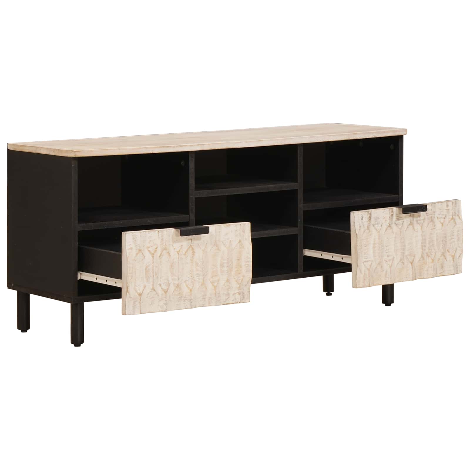 vidaXL TV Cabinet White Wash Finish 100 x 33 x 46 cm Solid Mango Wood 2