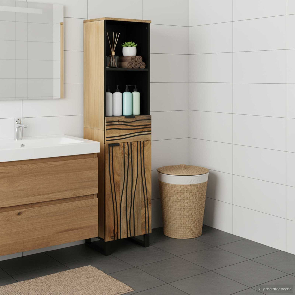 Bathroom Cabinet 38 x 33 x 160 cm Engineered Wood Natural
