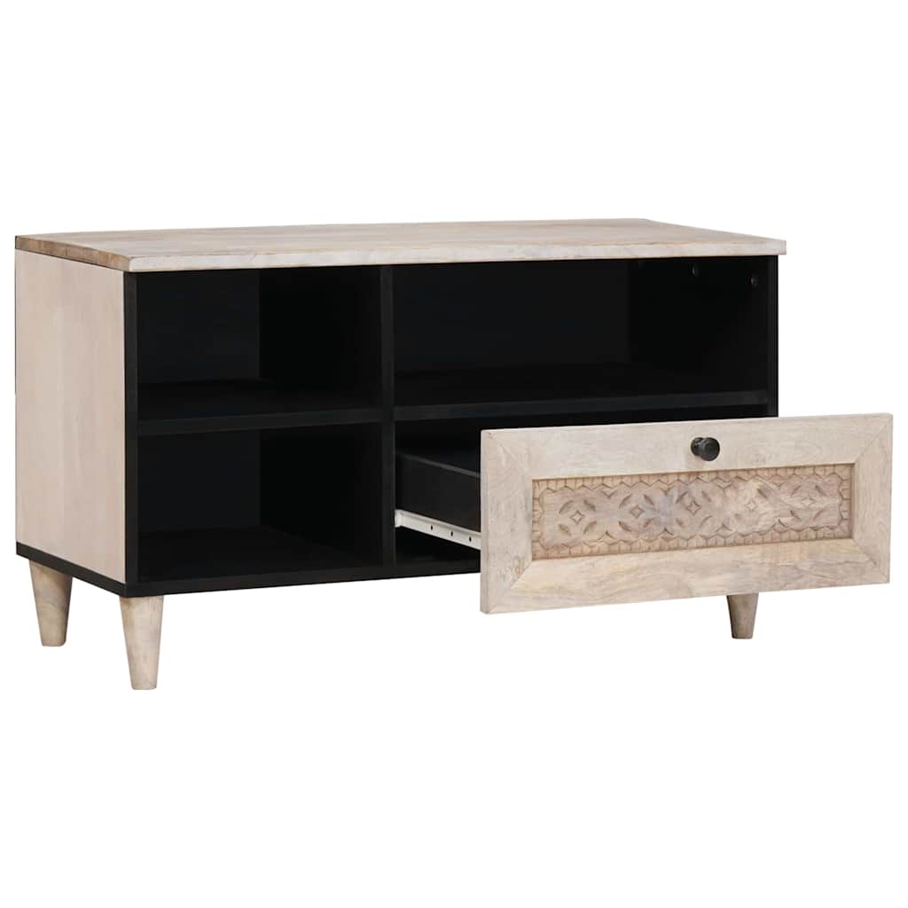 vidaXL TV Cabinet Bleached White 80 x 33 x 46 cm Solid Mango Wood 2