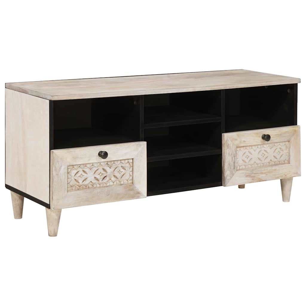 TV Cabinet with Drawer Solid Mango Wood in White (bleached Finish)