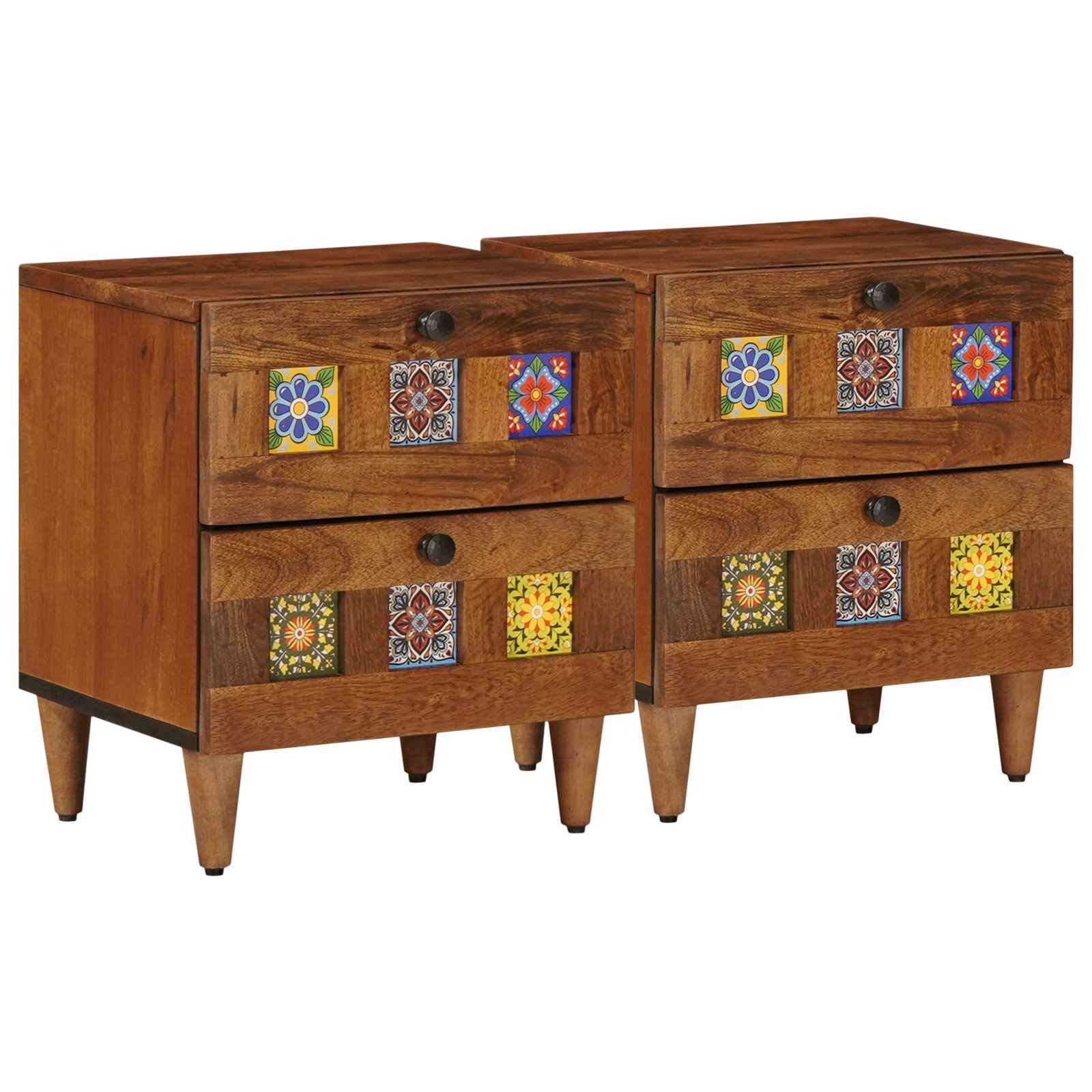 vidaXL Bedside Cabinet 2 pcs Brown 40 x 33 x 46 cm Solid Mango Wood 2