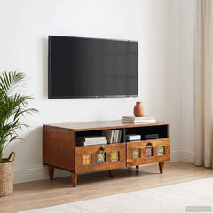 TV Cabinet Solid Mango Wood in Walnut