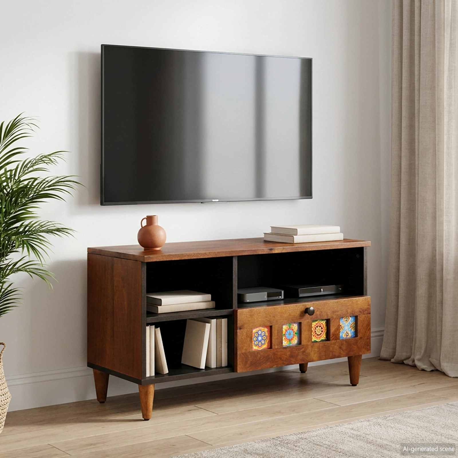 vidaXL TV Cabinet with Drawer Walnut 80 x 33 x 46 cm Solid Mango Wood 1