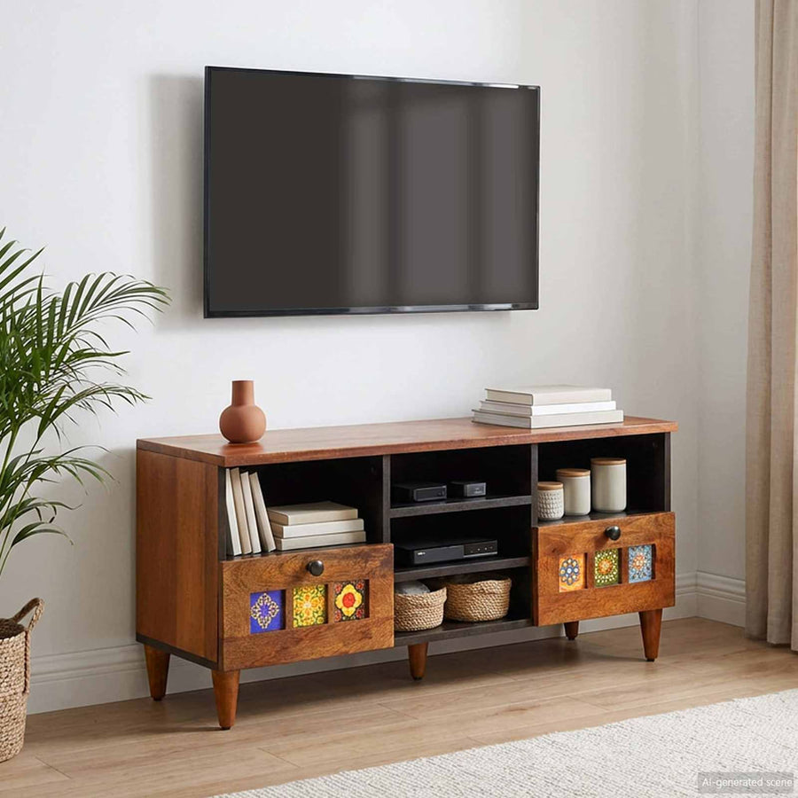 TV Cabinet with Drawer Walnut Solid Mango Wood