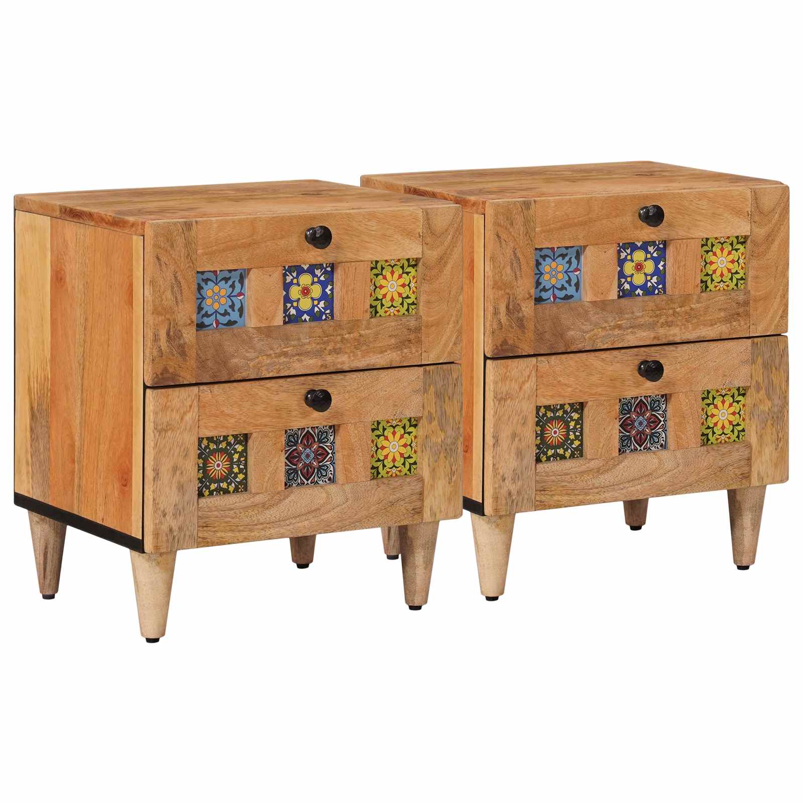 vidaXL Bedside Cabinet 2 pcs Natural 40 x 33 x 46 cm Solid Mango Wood 1