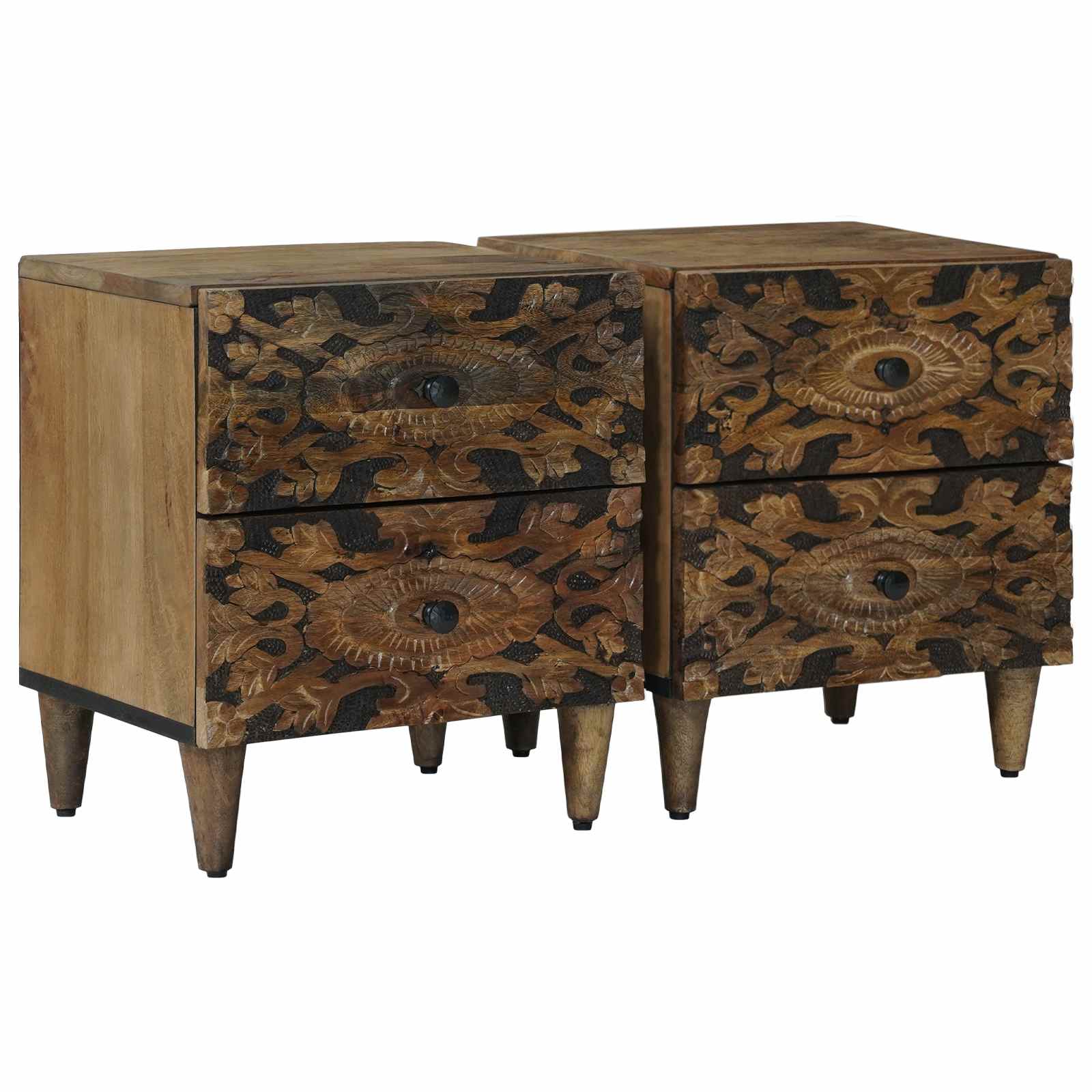 vidaXL Bedside Cabinet 2 pcs Brown 40 x 33.5 x 46 cm Solid Mango Wood 1