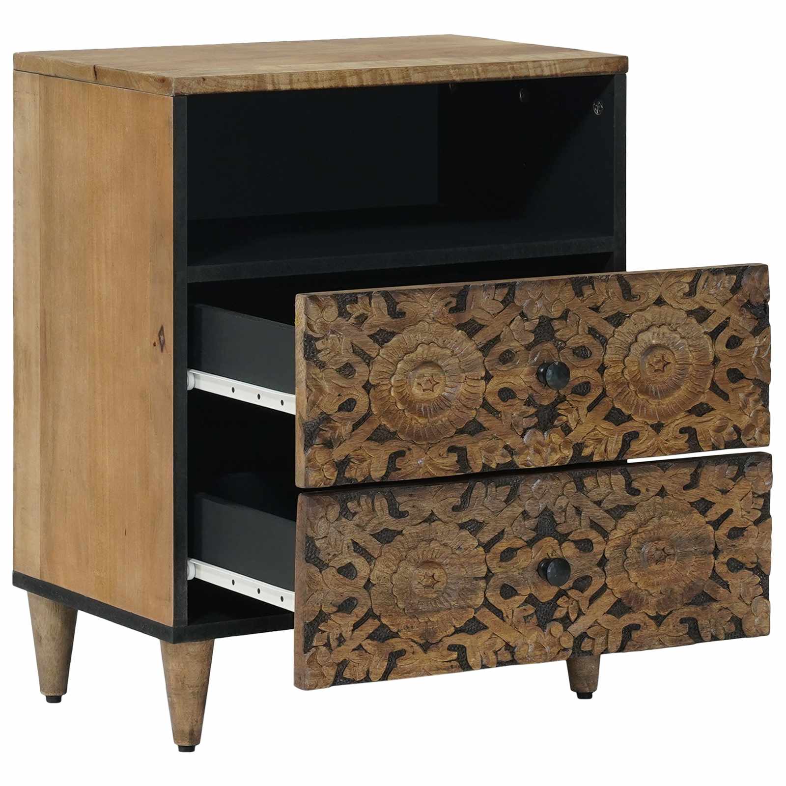vidaXL Bed cabinet with Drawer Brown 50 x 33 x 60 cm Solid Mango Wood 2