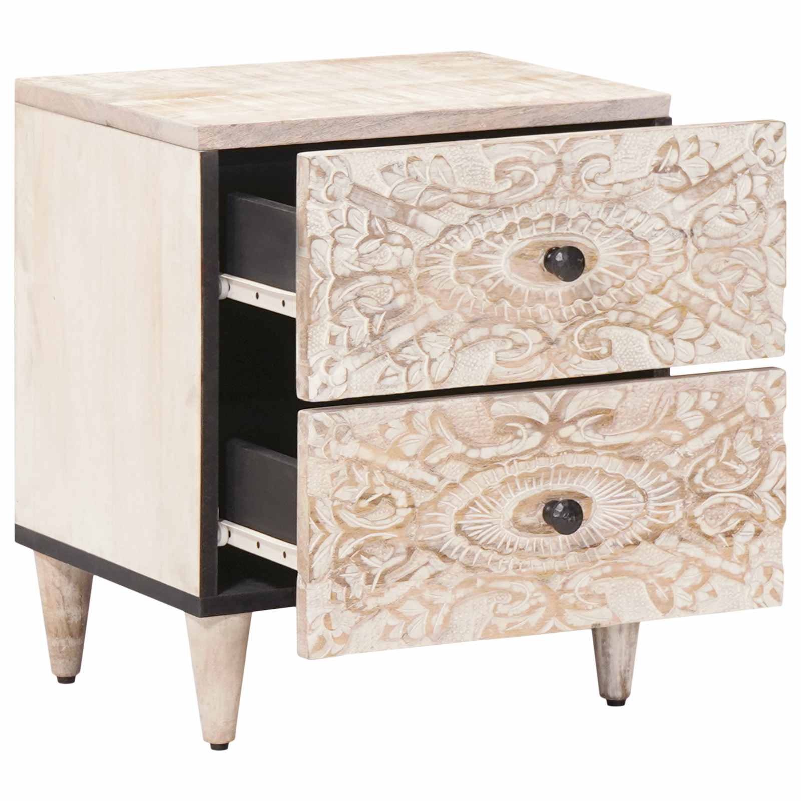 vidaXL Bedside Cabinet 2 pcs White 40 x 33.5 x 46 cm Solid Mango Wood 2