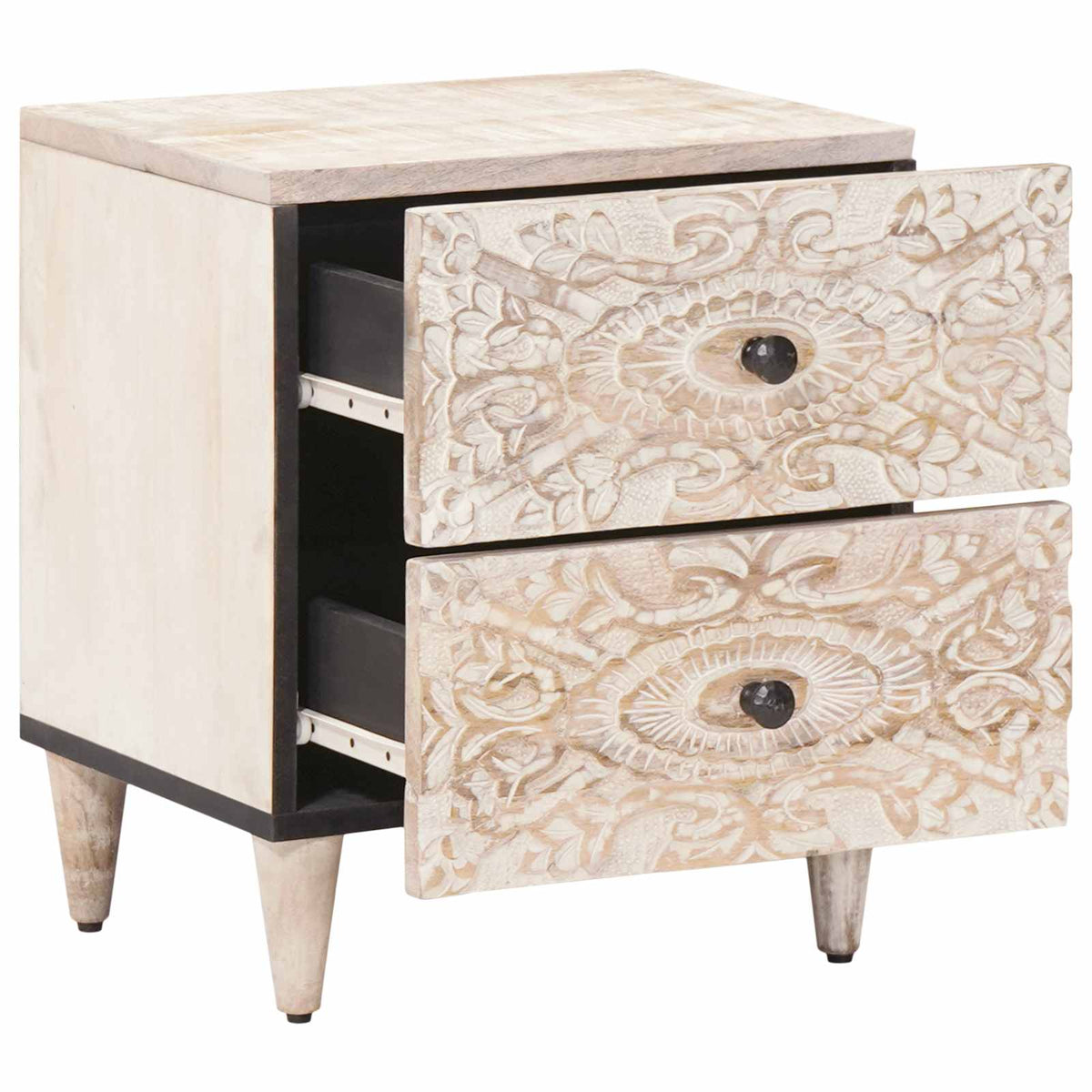 vidaXL Bedside Cabinet 2 pcs White 40 x 33.5 x 46 cm Solid Mango Wood 2