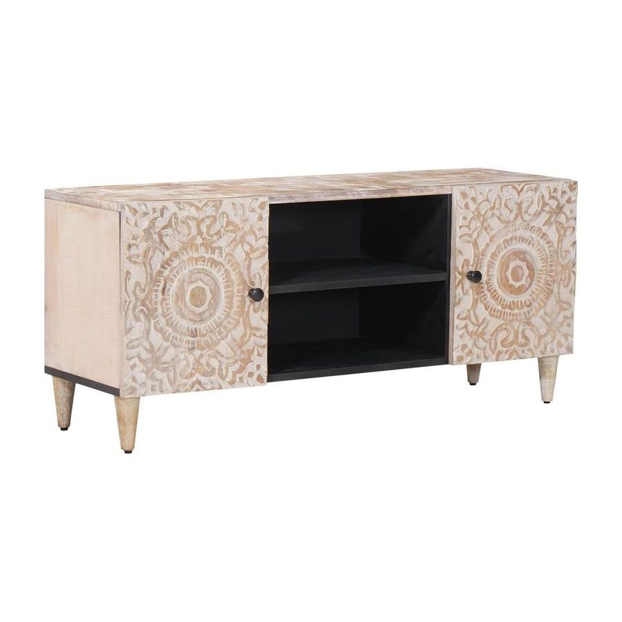 TV Cabinet White Solid Mango Wood