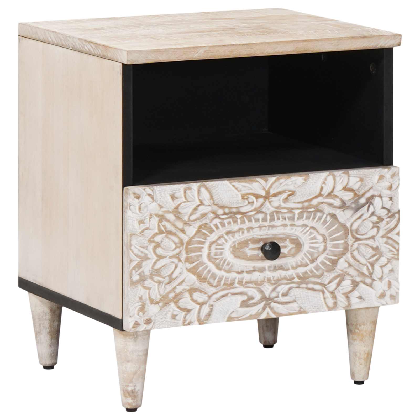 vidaXL Bed cabinet with Drawer White 40 x 33 x 46 cm Solid Mango Wood 1