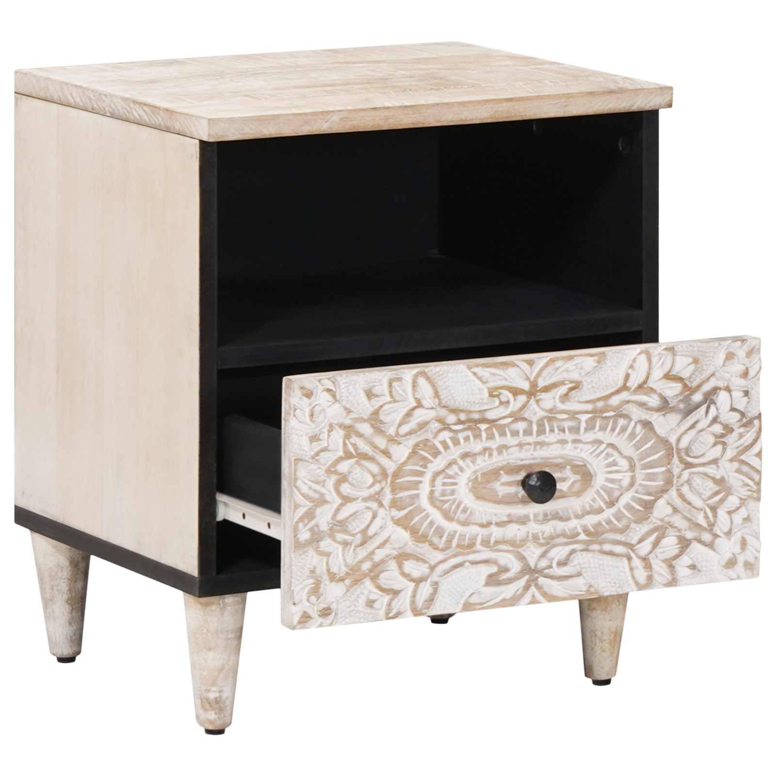 vidaXL Bed cabinet with Drawer White 40 x 33 x 46 cm Solid Mango Wood 2