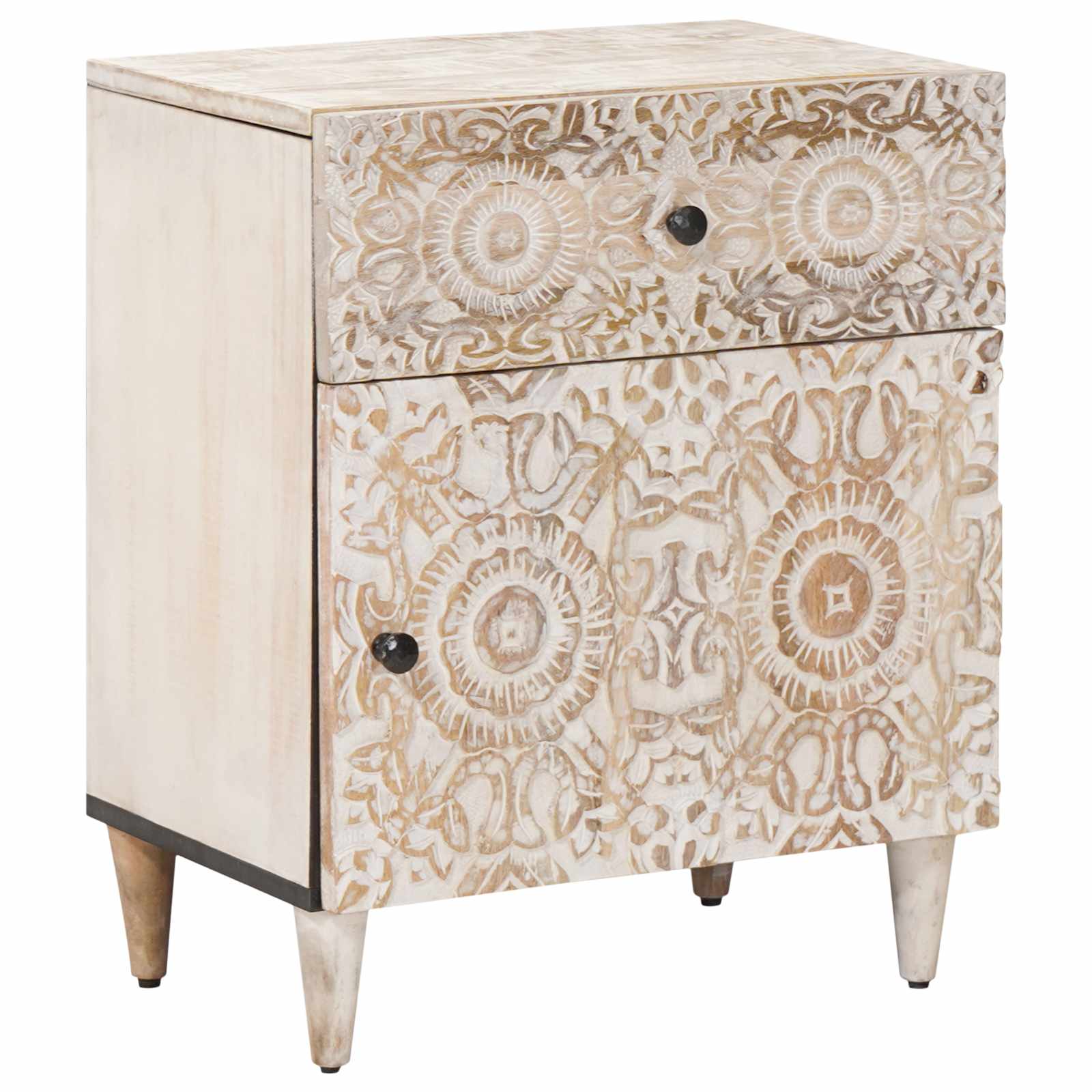 vidaXL Bed cabinet with Drawer White 50 x 33 x 60 cm Solid Mango Wood 1