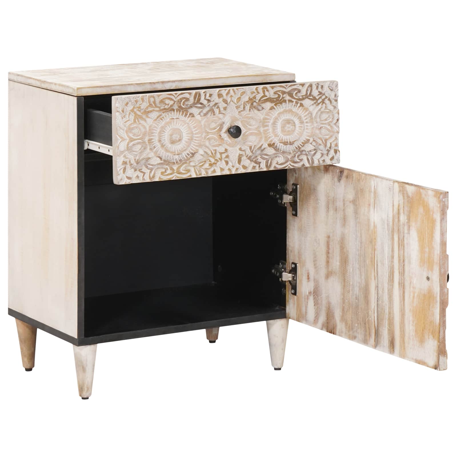 vidaXL Bed cabinet with Drawer White 50 x 33 x 60 cm Solid Mango Wood 2