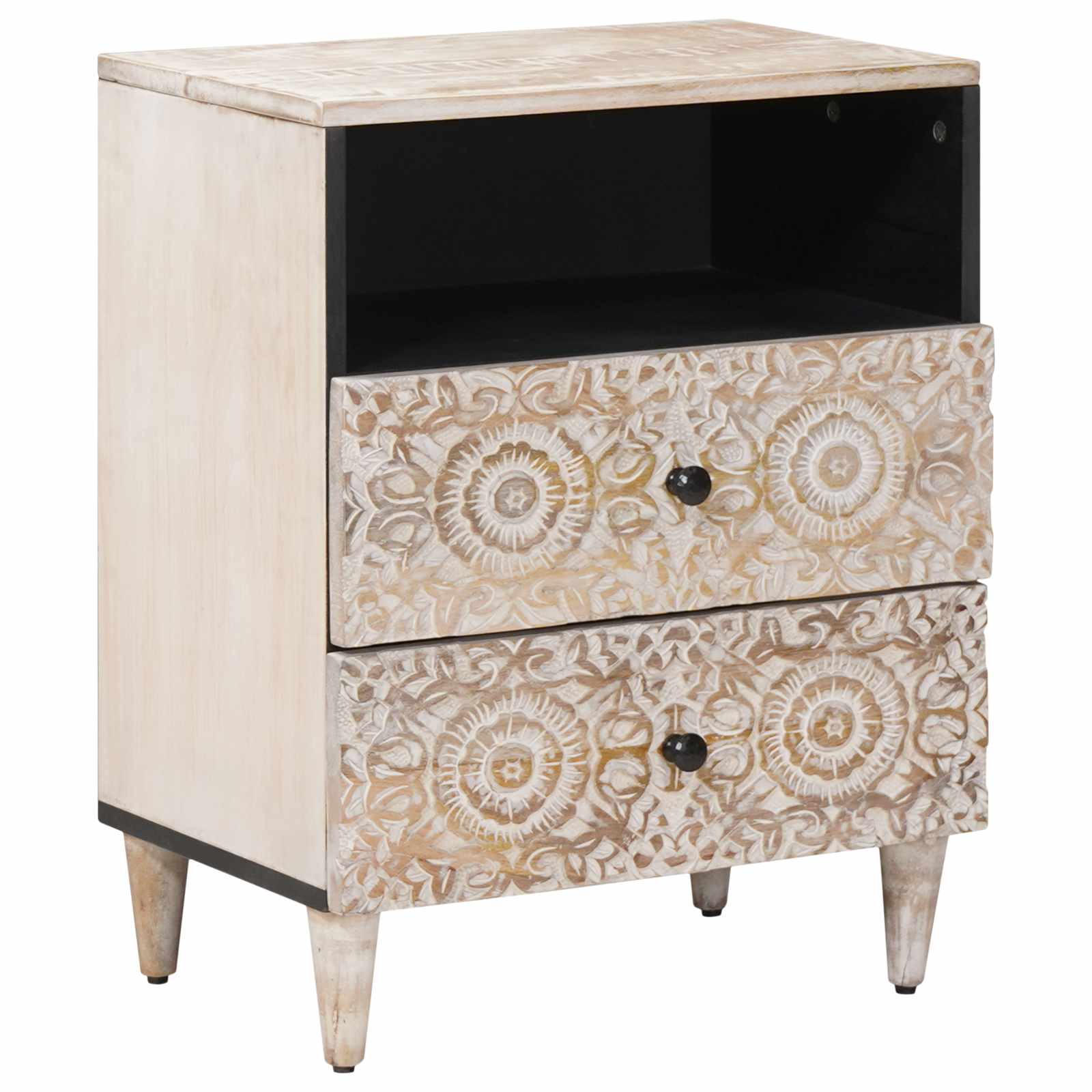 vidaXL Bed cabinet with Drawer White 50 x 33 x 60 cm Solid Mango Wood 1