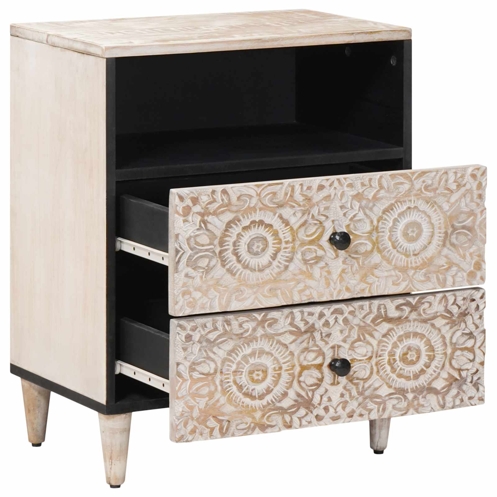 vidaXL Bed cabinet with Drawer White 50 x 33 x 60 cm Solid Mango Wood 2