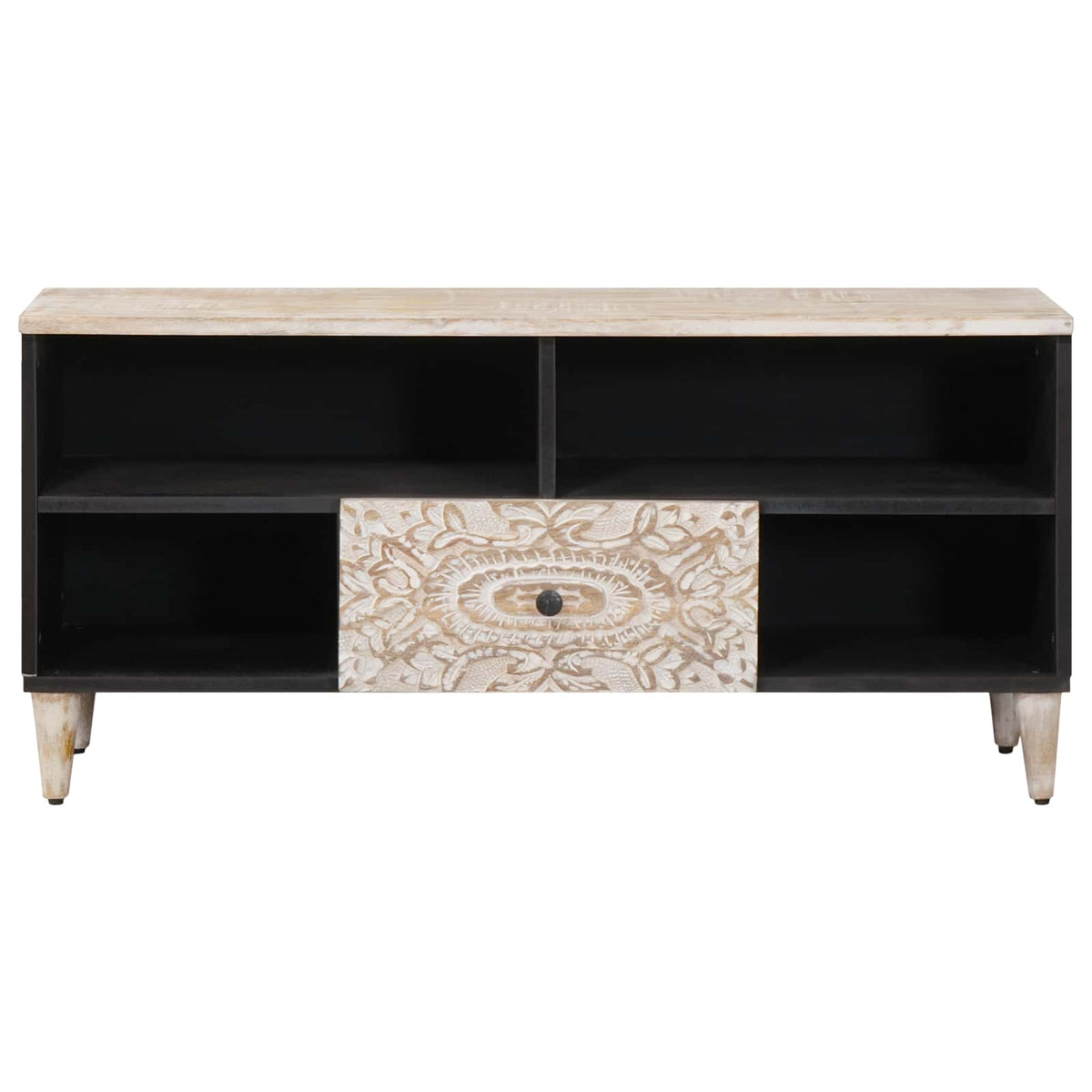TV Cabinet White Solid Mango Wood, image 3