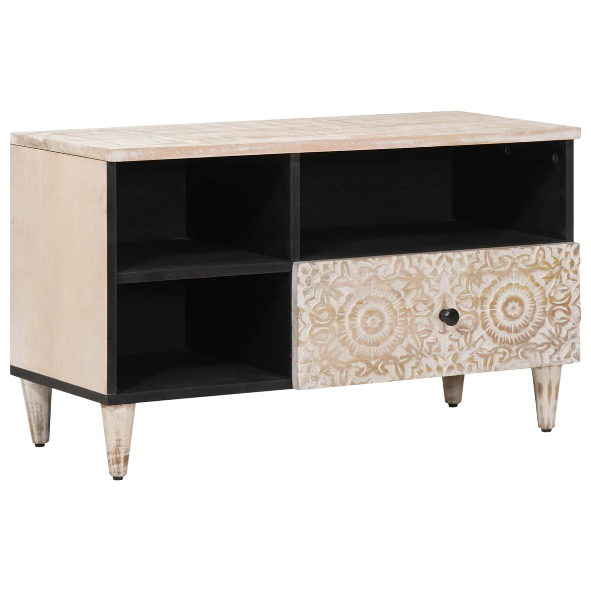 TV Cabinet Solid Mango Wood in White