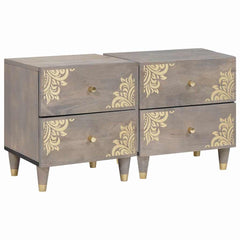 vidaXL Bedside Cabinet 2 pcs Grey 40 x 33 x 46 cm Solid Mango Wood 1