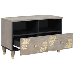 TV Cabinet with Drawer Grey Solid Mango Wood, image 2