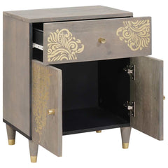 vidaXL Bedside Cabinet with Door Grey 50 x 33 x 60 cm Solid Mango Wood 2